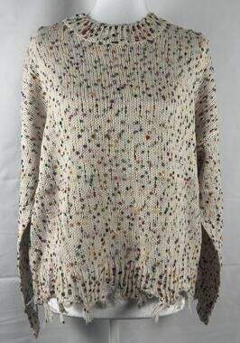 NWT Mainstrip Confetti Speckle Distressed Raw Edge Knit Sweater Size Small